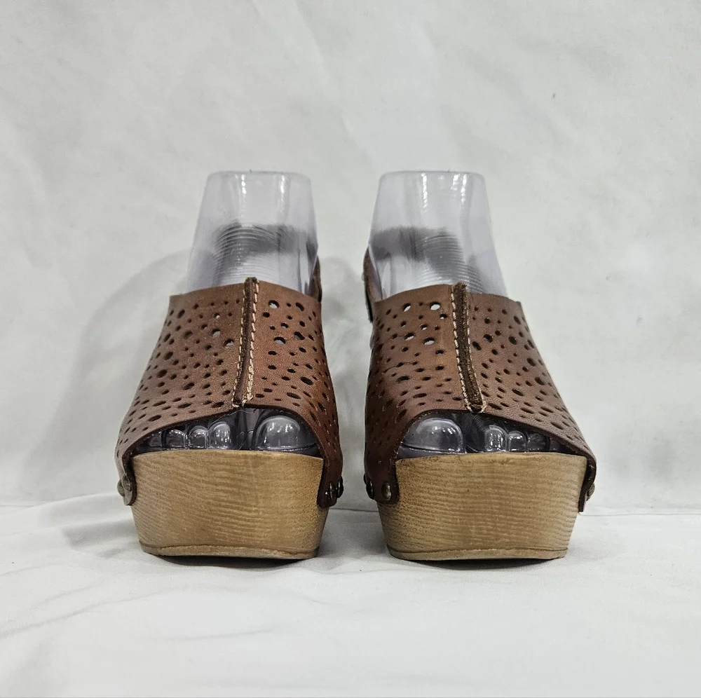 Natalia Blanco Brown Leather Wedge Shoes Womens Size 36